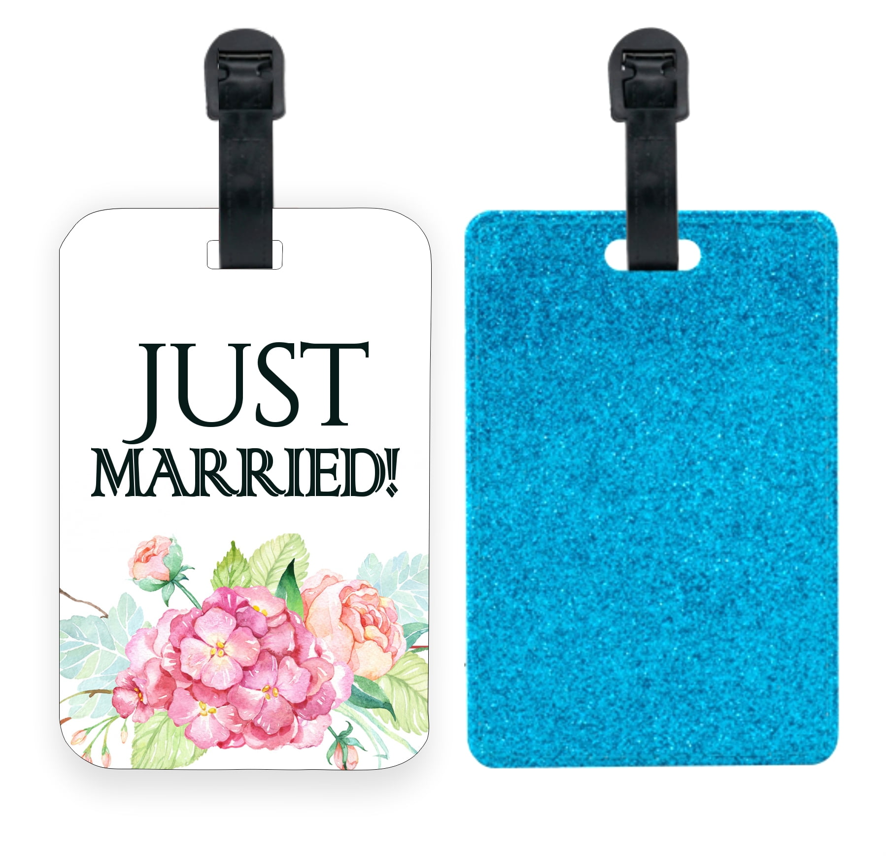 blue-glitter-luggage-tag-identifier-just-married-bag-tags-flowers