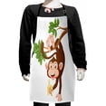thumbnail image 1 of Cartoon Kids Apron, Funny Monkey Hanging from Tree and Holding Banana Jungle Animals Theme Print, Boys Girls Apron Bib with Adjustable Ties for Cooking Baking Painting, Chocolate White, by Ambesonne, 1 of 2