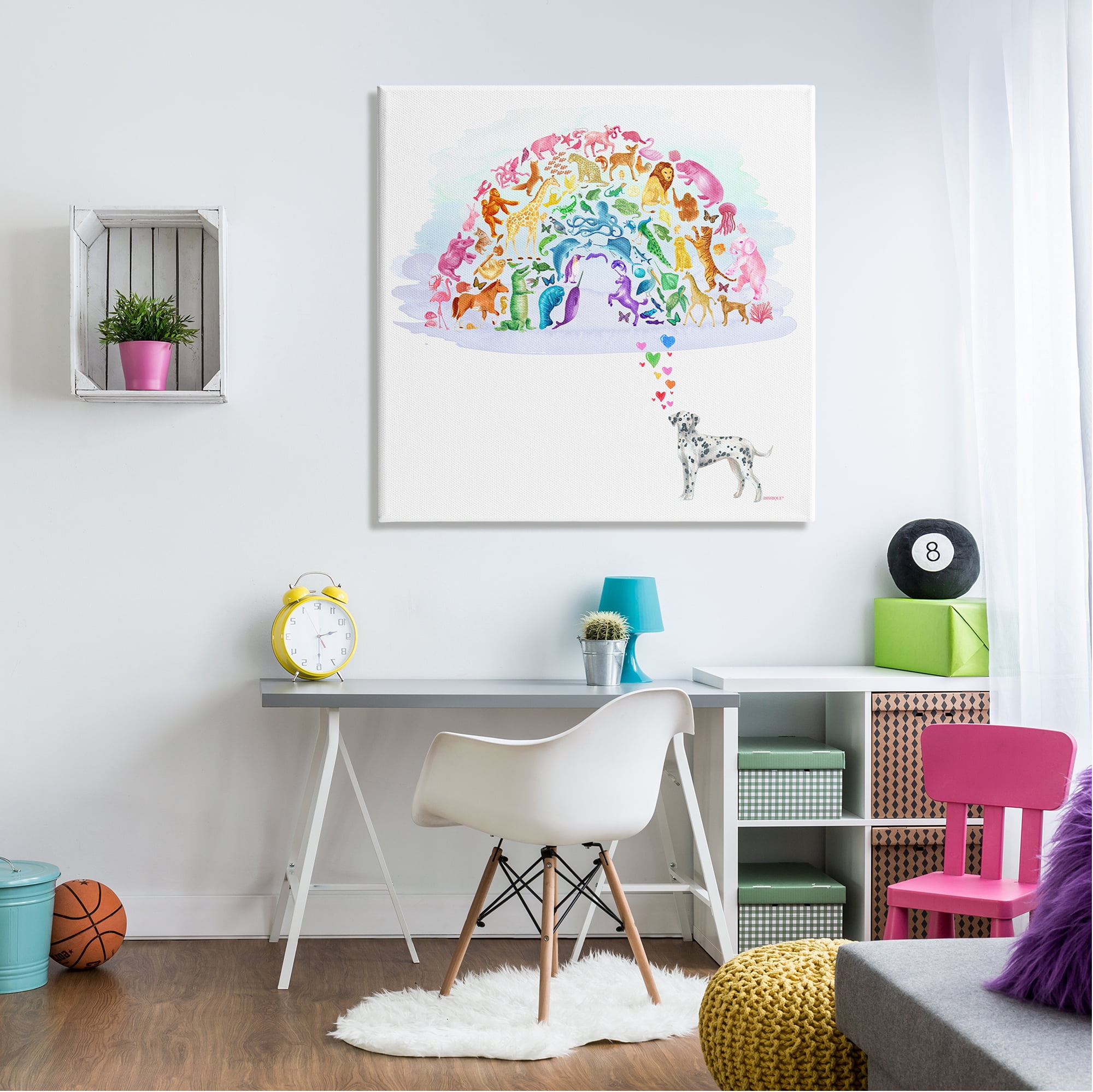 Stupell Industries Bright Rainbow Animals Dalmatian Dream Arch Shape Graphic Art Gallery Wrapped Canvas Print Wall Art, Design by Dishique