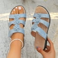 thumbnail image 2 of Xfvqtps Slide Sandals for Women Wedge Sandals Open Toe Three Straps Hook and Loop Strap Flower Decor Summer Walking Sandals Light Blue, 2 of 9