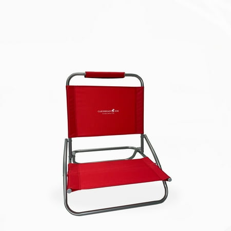 Caribbean Joe Low Steel Outdoor Portable Beach Chair - Red