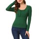 thumbnail image 1 of INSPIRAR CHIC Blusa Básica de Manga Larga con Cuello Redondo y Fruncido en la Parte Frontal para Mujeres XL Verde Oscuro, 1 of 6