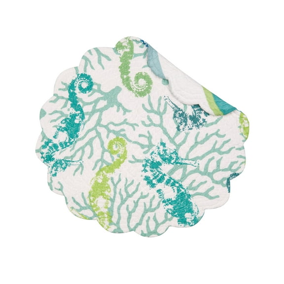 Aquarius Round Single Placemat Quilted Coastal Beach Top Linens, 17"