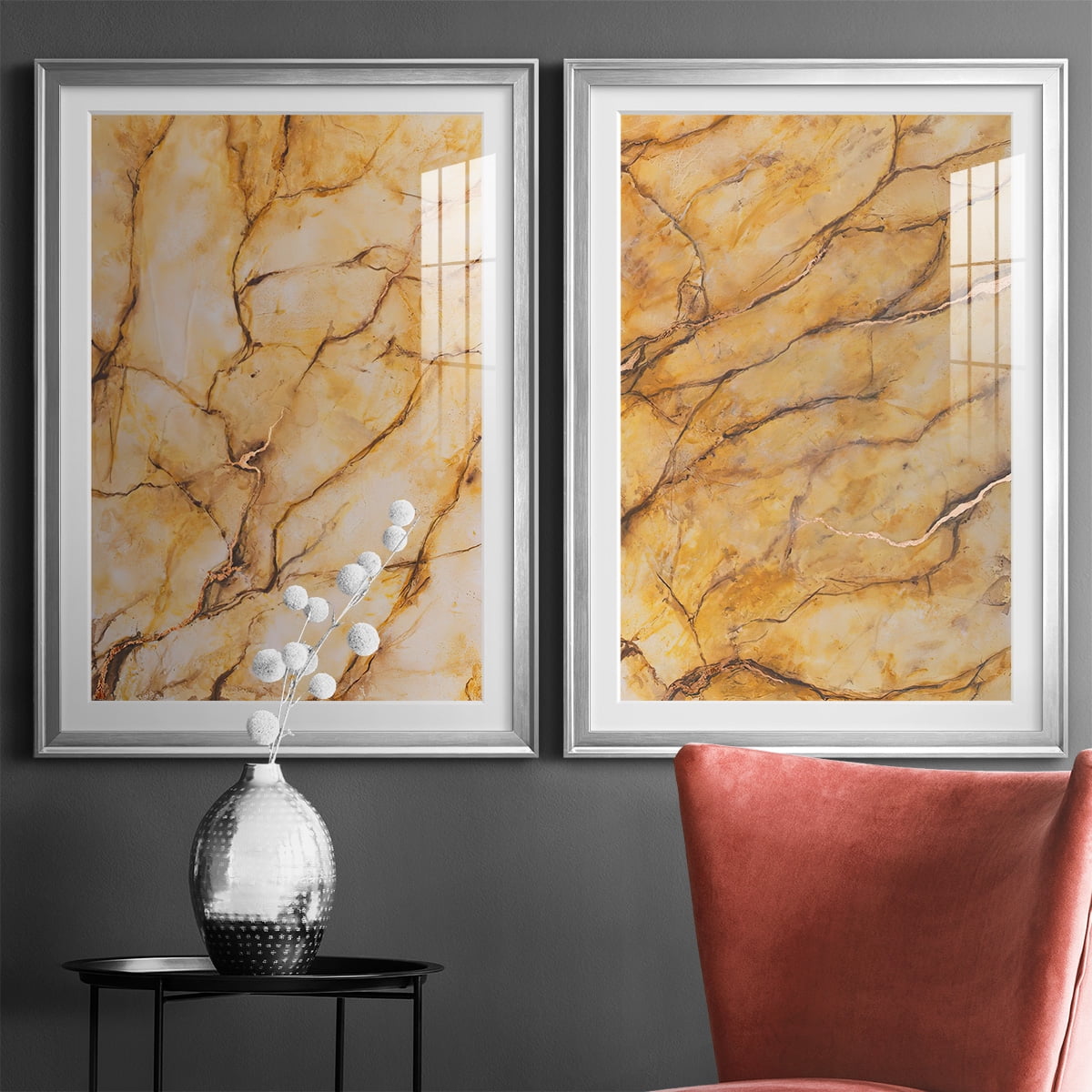 Wexford Home Yellow Marble I Premium Framed Print, 26.5" x 36.5" - Ready to Hang, Silver (Set of 2)