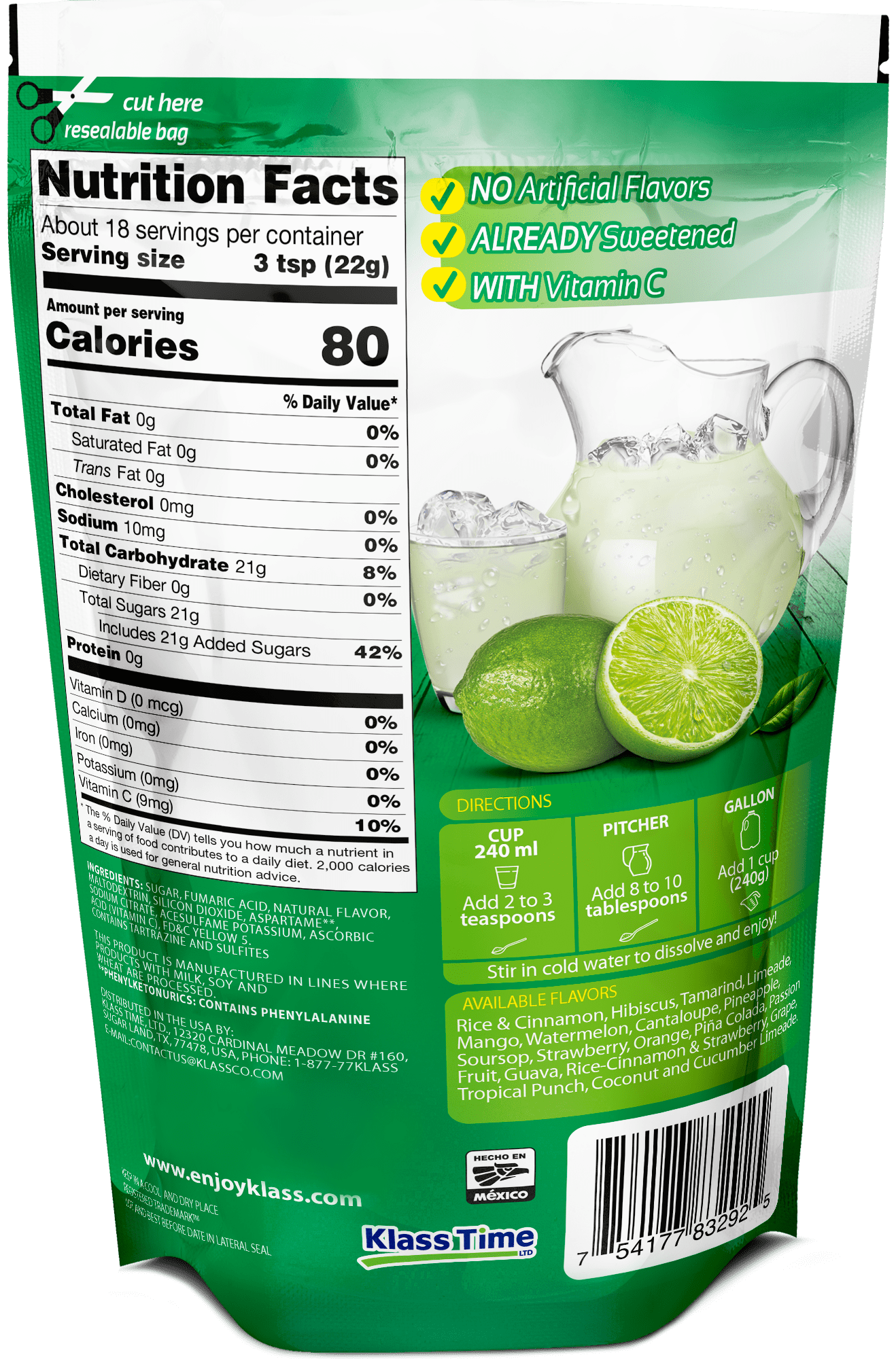 (6 pack) Klass Aguas Frescas Lemonade Flavored Drink Mix, 15.9 oz