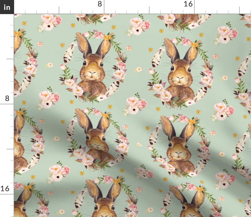 Rabbit Quilting Fabric Width 155 cm/61” Boho Bunny Cotton Fabric Woodland Nursery Fabric Floral Premium Digital Printed Fabric