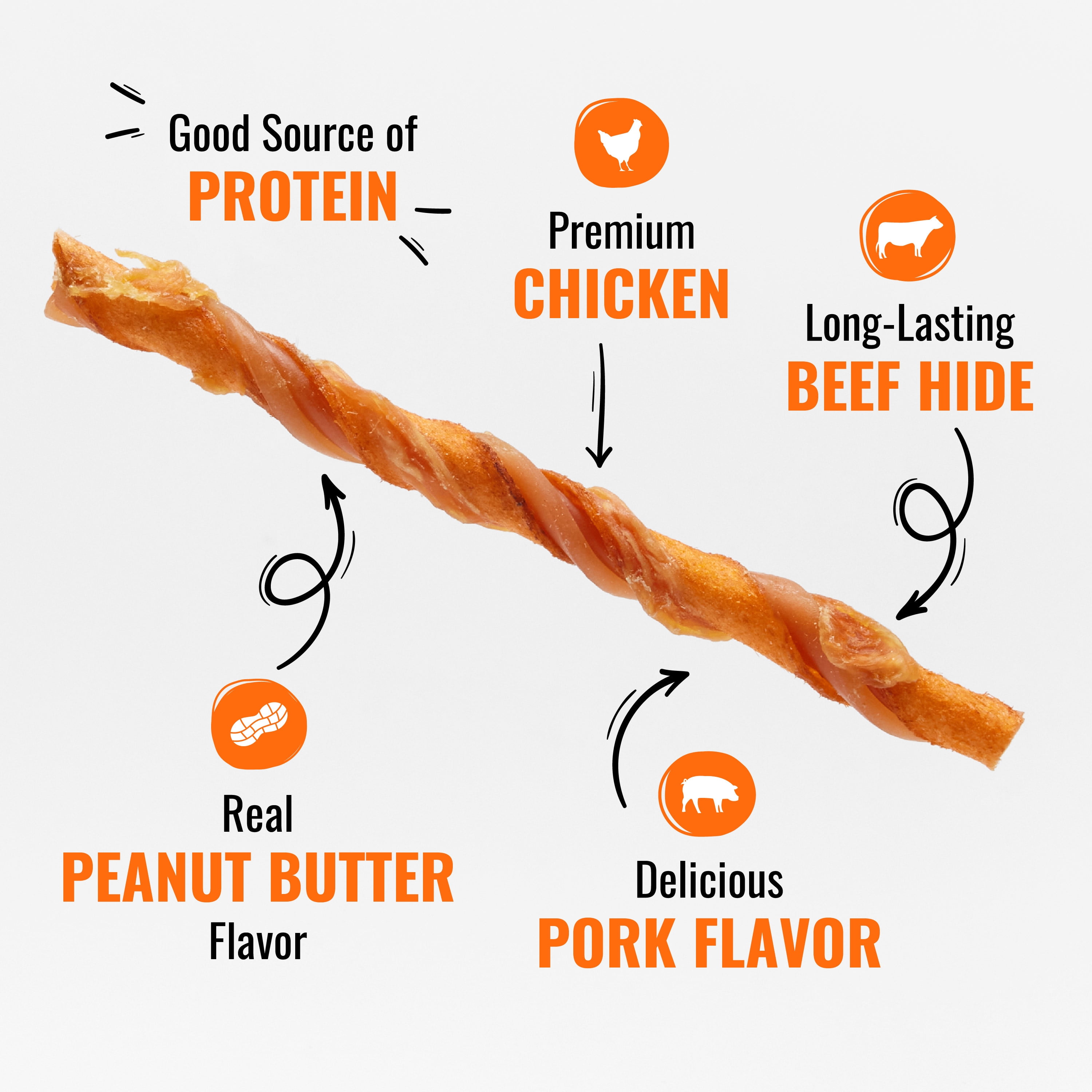 Good ’n’ Fun Triple Flavor Twists, Rawhide Chews for All Dogs, 30 Count