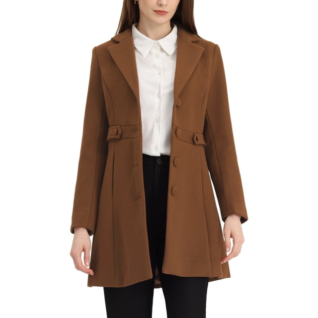 INSPIRE CHIC Manteau d'Hiver à Revers Cranté pour Femmes P Marron