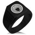 thumbnail image 1 of Stainless Steel Natsuka Samurai Crest Needle Stripe Pattern Biker Style Polished Ring, 1 of 1