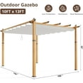 thumbnail image 5 of EastVita 10x13 Ft Outdoor Retractable Pergola with Sun Shade Canopy,Heavy-Duty Wood Grain Metal Patio Gazebo for Garden,Porch,Beach,Grape Trellis,White, 5 of 6