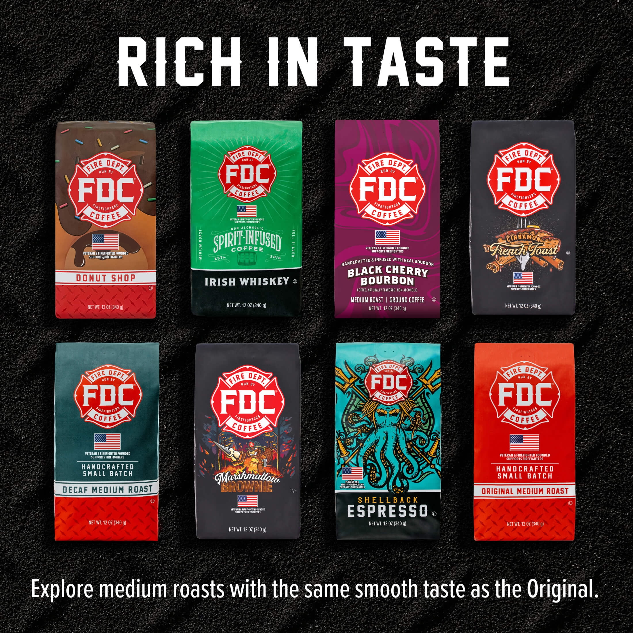(6 pack) Fire Department Coffee, Salted Caramel Bourbon Infused, Premium Ground Coffee, Medium Roast 12 oz.