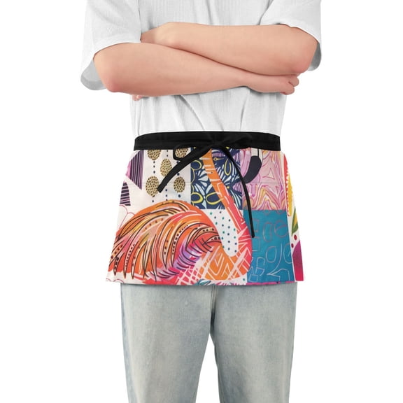Abstract Flamingo Waist Apron Adjustable Server Half Apron Kitchen Cooking with 3 Pockets for Men Women