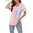 thumbnail image 5 of BadPiggies Womens Gradient Tie Dye Short Sleeve T-Shirt V Neck Summer Casual Loose Printed Tee Tops Tunic (L, Pink), 5 of 10