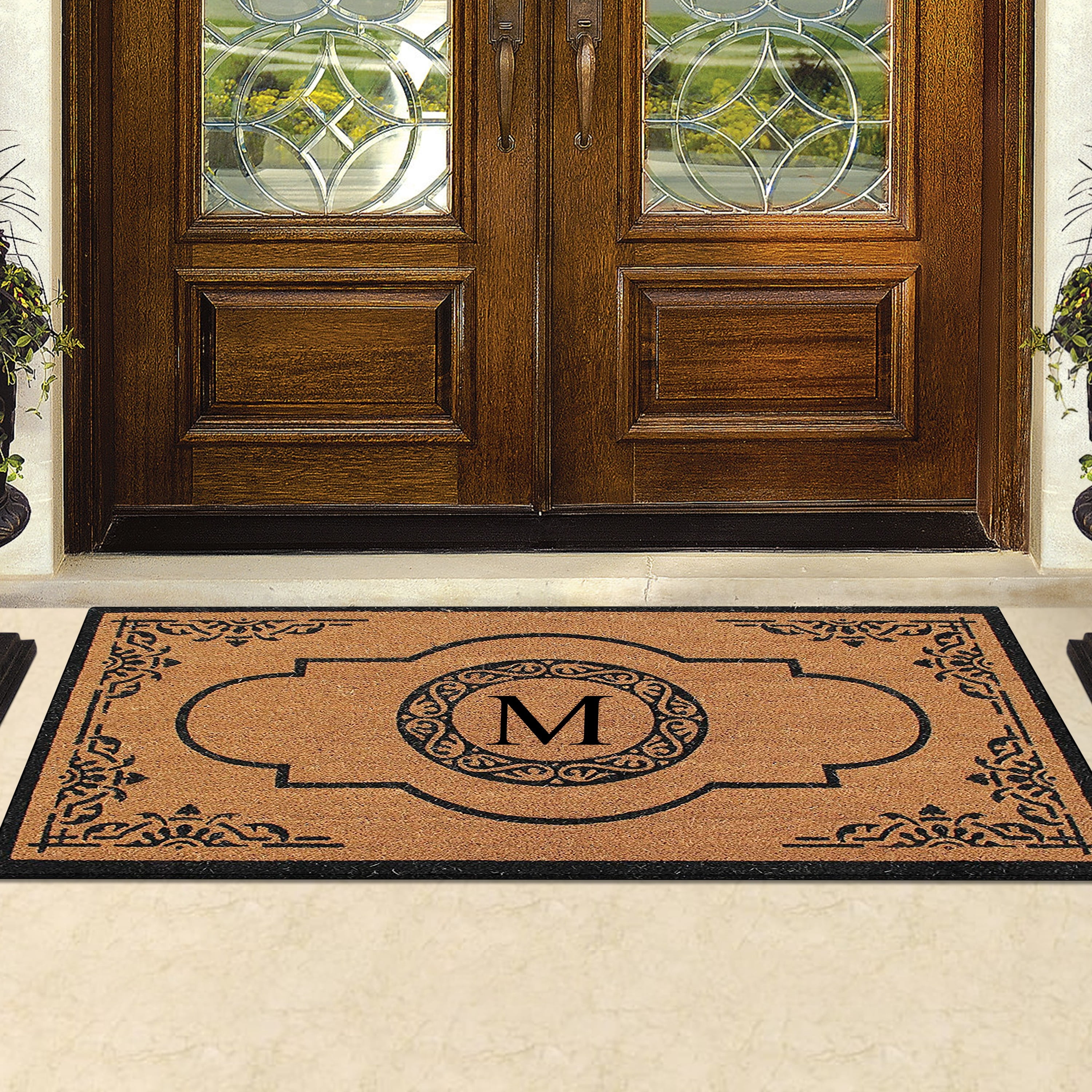 A1 Home Collections 36"x72" Natural Coir Monogrammed Doormat with PVC Backing, Heavy Duty Anti-Shed Front Door Mat, Easy to Clean