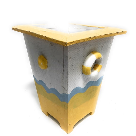 Nautical Trash can 12" - Wooden Vase - Coastal Decor | #ort1702530y