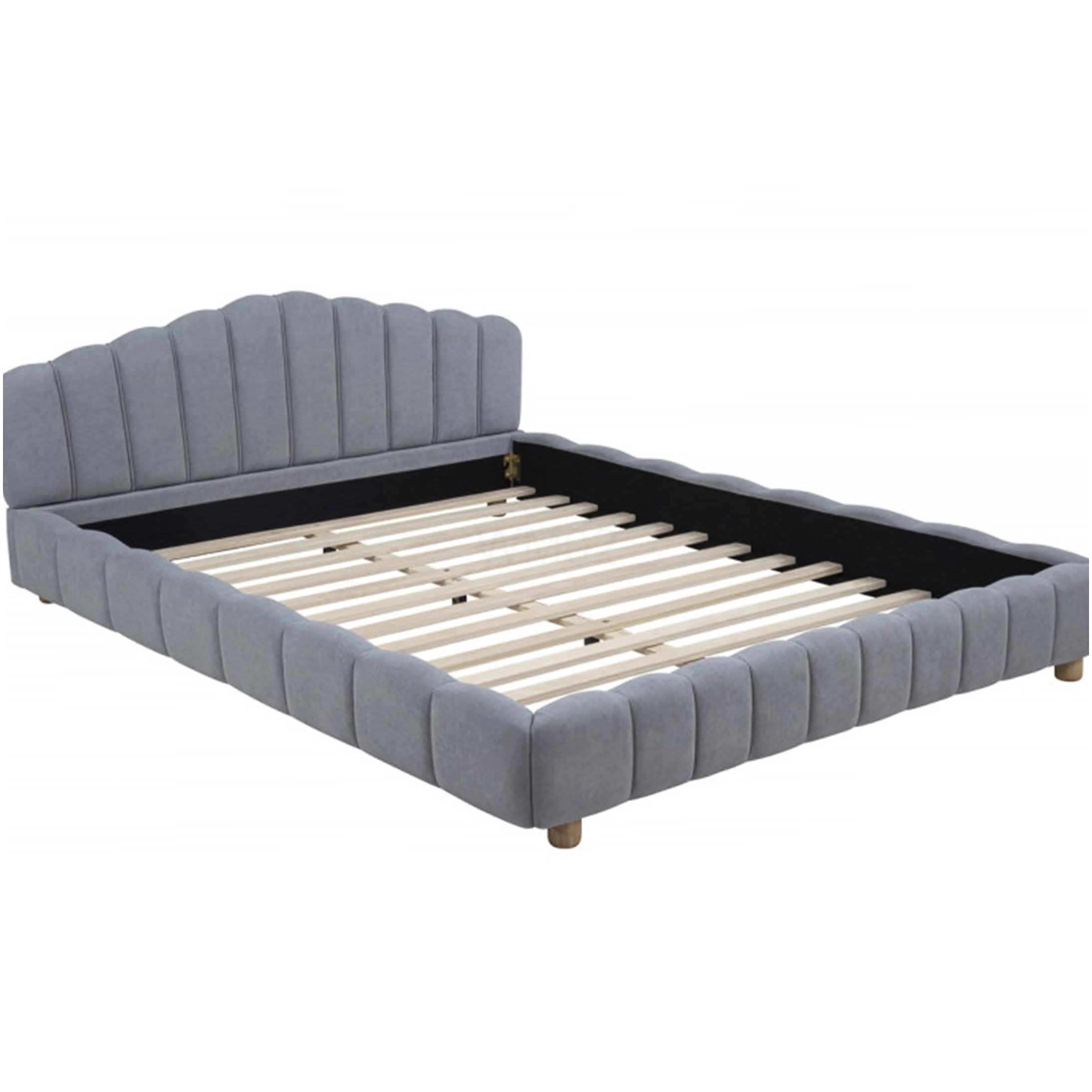 Modern Low Profile Queen Bed Frame with Upholstered Headboard, Light Blue Velvet Platform Bed, No Box Spring Needed