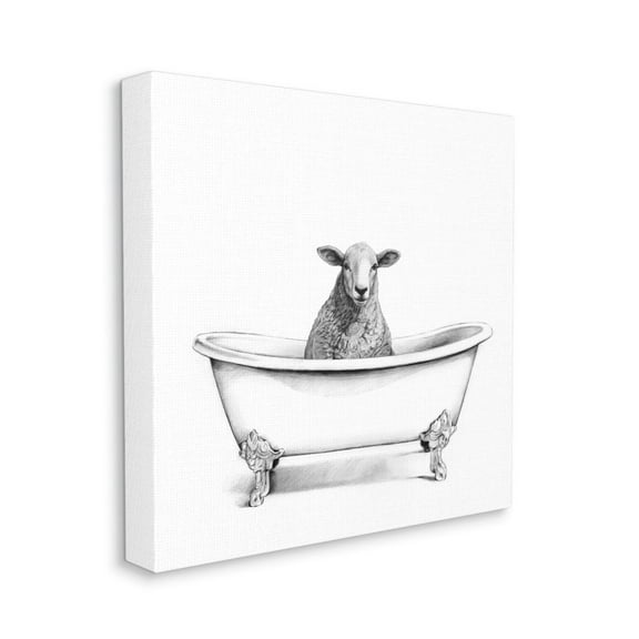 Stupell Industries Wooly Sheep in Bath Tub Farm Animal Bathroom Canvas Wall Art Design by Victoria Borges, 30" x 30"