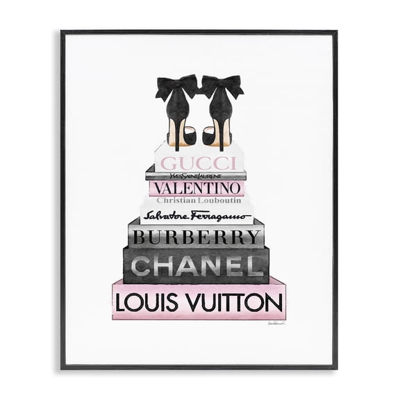 Stupell Industries Art Deco Black Heels Pink Bookstack Black Framed Giclee Art, 11 x 14, by Amanda Greenwood