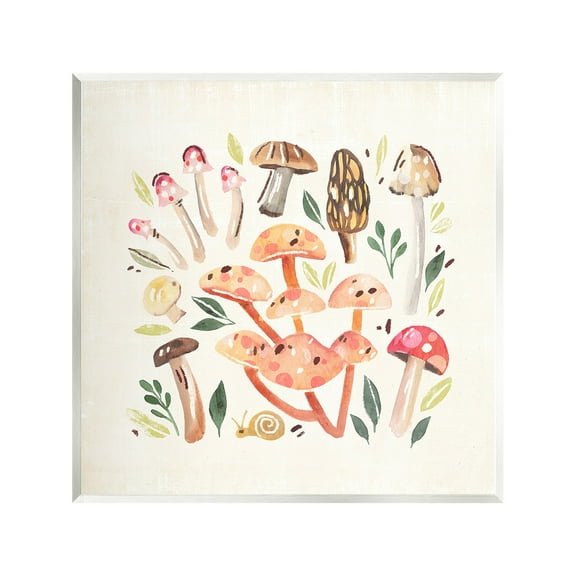 Stupell Industries Whimsical Mushrooms & Snail Botanical & Floral Painting Unframed Art Print Wall Art, 12 x 12