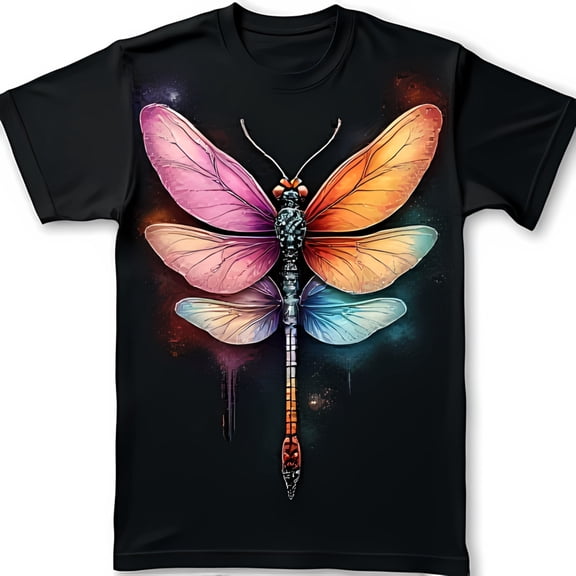Vibrant Dragonfly Graphic T-Shirt for Men & Women Wings on Black