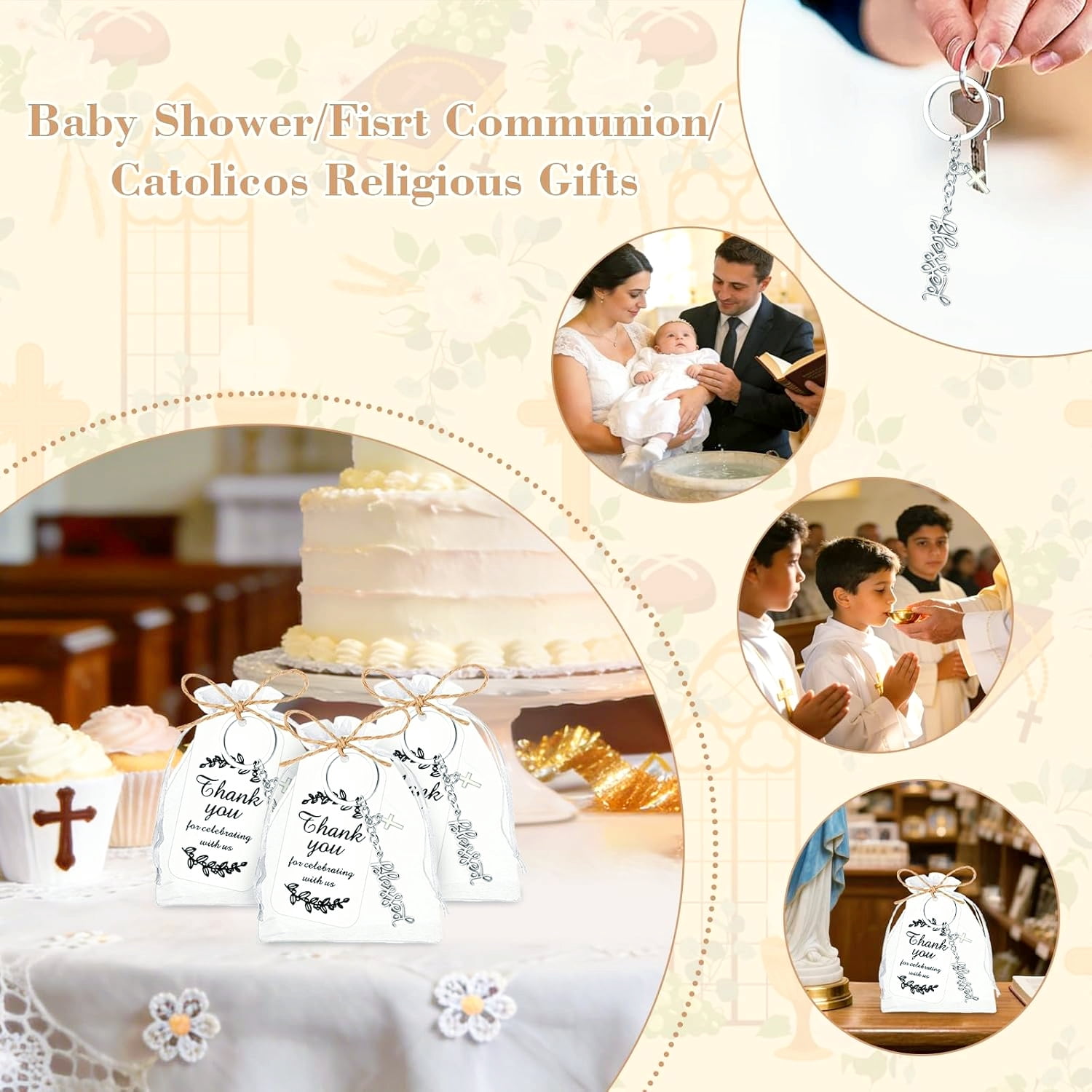 Blessed Keychains Set Of 50 With Cross Charm Ideal For Baptism Gifts