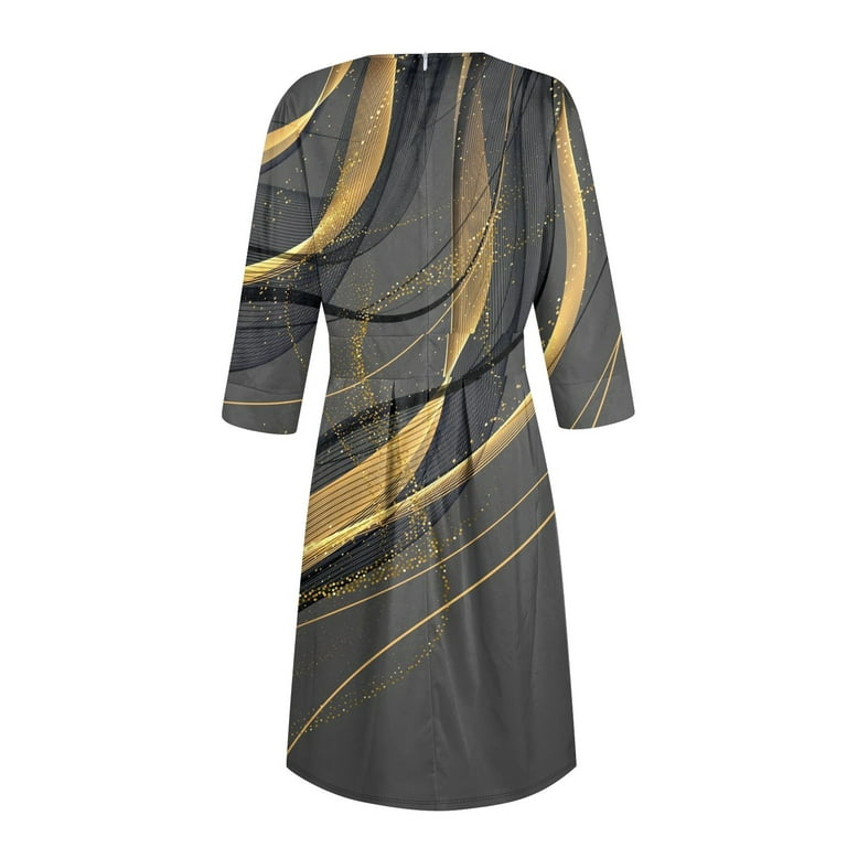 Dorkasm Vintage Midi Dresses for Women Modest 3/4 Sleeve Crew Neck Wrap  Dress A Line Pleated Wedding Guest Dress with Pockets Dark Gray L -  Walmart.com
