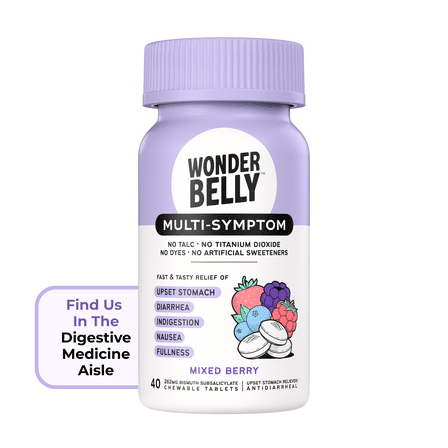 Wonderbelly Multi-Symptom Relief Chewable Tablets, Mixed Berry Flavor, 262 mg, 40 Count