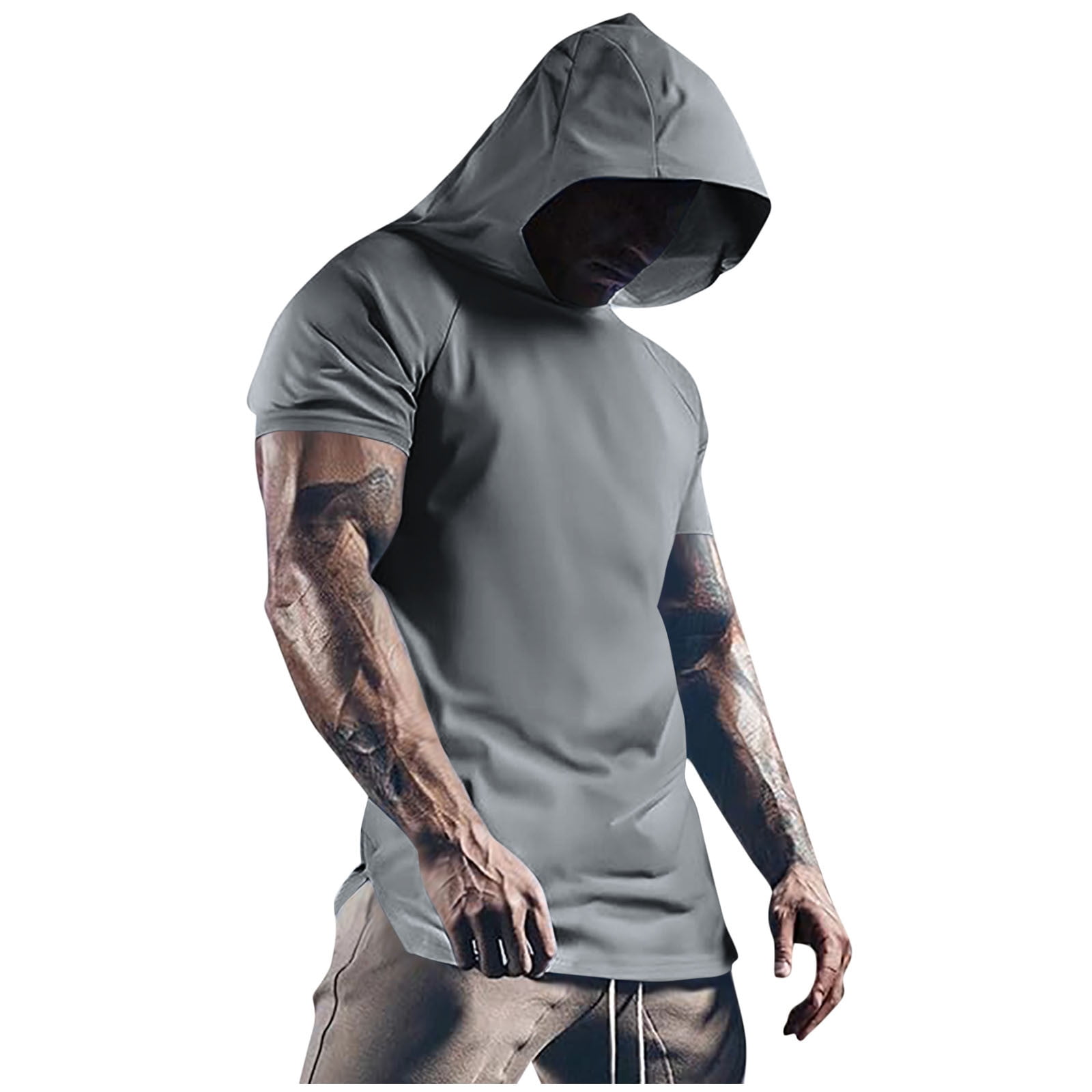 Workout Clothes Mens Short Sleeve Workout Hoodie Men' Hooded Short