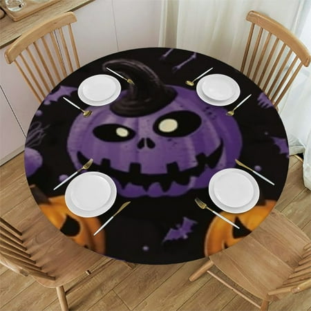 

Ullo0ord Halloween Ghost Pumpkin Round Tablecloth Purple Cobweb Waterproof Table Cloth Polyester Tablecloth Table Cover for Kitchen Outdoor Party Picnic Decor 38 -42