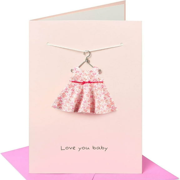 Baby Dress Greeting Card – Adorable Pink Floral Card with Hanger Design – Perfect for New Parents, Baby Showers, or Celebrating Love for Your Little One