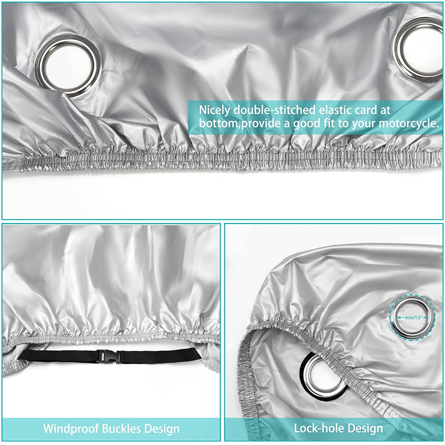 XXL Motorcycle Cover Outdoor Waterproof, All Season Motorcycle Sun Dust Cover - Black and Silver