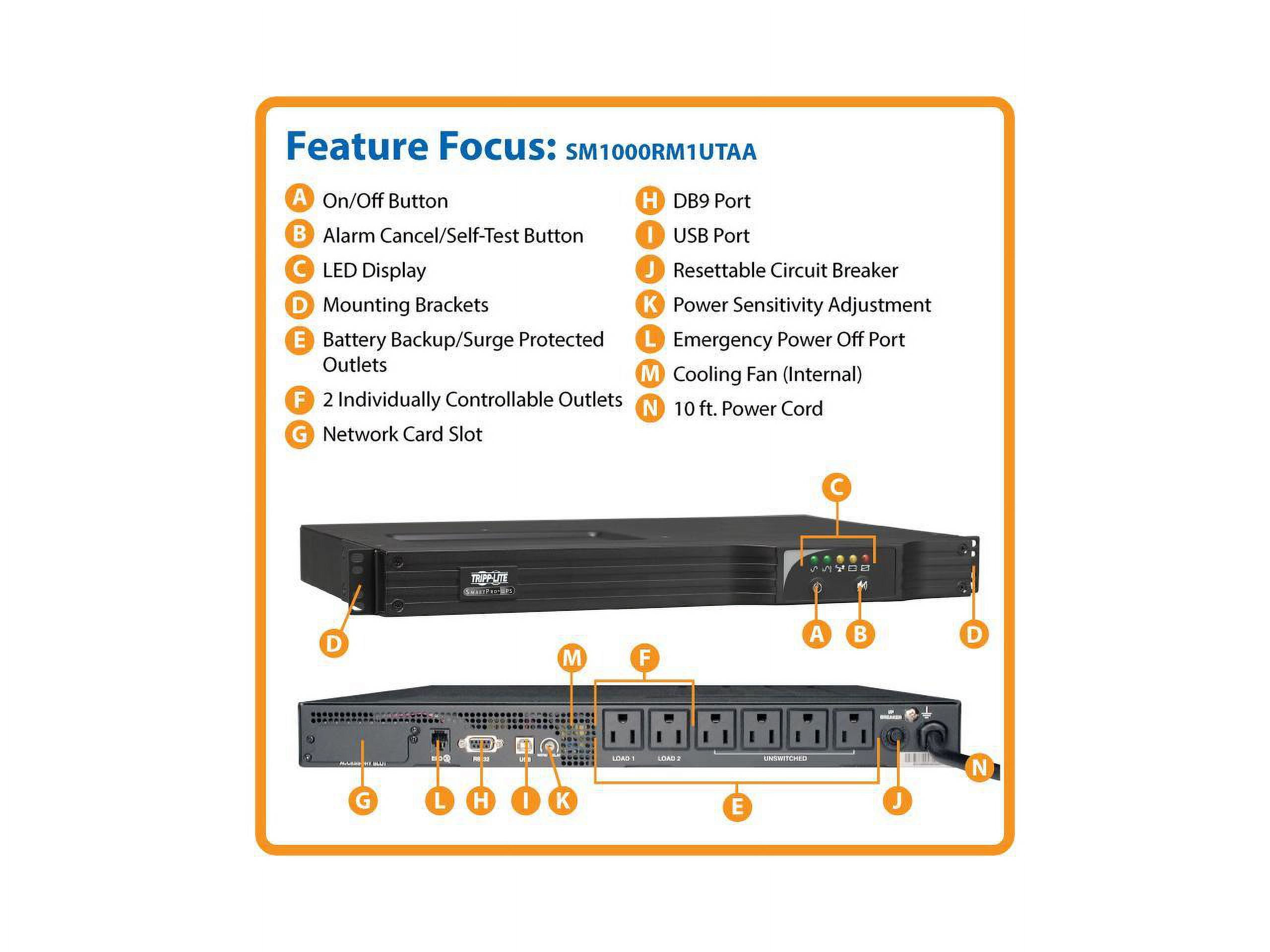 Tripp Lite TAA SmartPro 120V 1kVA 800W Line-Interactive Sine Wave 1U UPS