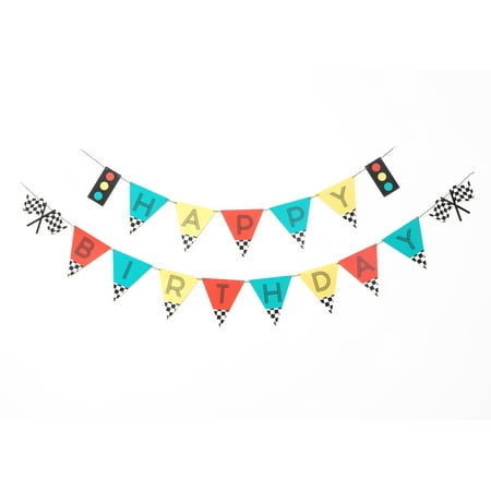 Vintage Race Car, Happy Birthday Banner, 17 Pennants, Paper, 2 Strands