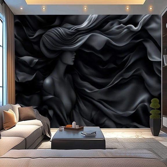 Peel and Stick Wallpaper Canvas Relief Art 3D Illusion Woman Face Relief Human Silhouette Flowing Hair Modern Art Wall Mural Decor Self Adhesive and Removable 100in x 144in