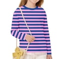 thumbnail image 6 of UQJfacai Girls Striped Long Sleeve T Shirts Kids Summer Oversized Tops Color Block Cute Casual Crewneck Tees 3-14 Years, 6 of 9