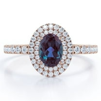 JeenMata 1.75 Carat Oval Cut Created Alexandrite and Moissanite - Double Halo - Pave Accented Engagement Ring - 18K Rose Gold Plating over Silver