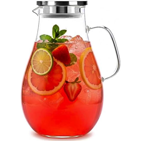 1 Gallon Glass Pitcher with Lid, Heat Resistant for Hot/Cold Use, Extra-Wide 4" Mouth, Great Iced Tea Pitcher | Delight Collection, 1 Gallon, 4 L$$