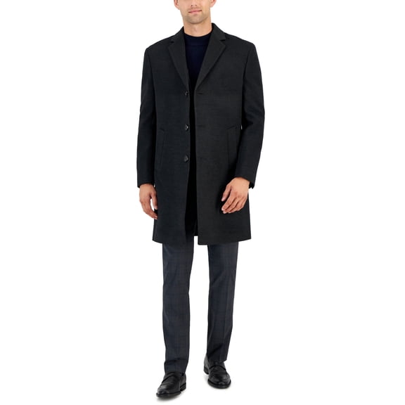 Kenneth Cole Mens Chesterfield Classic Fit Overcoat Coat 44L Charcoal Grey Solid