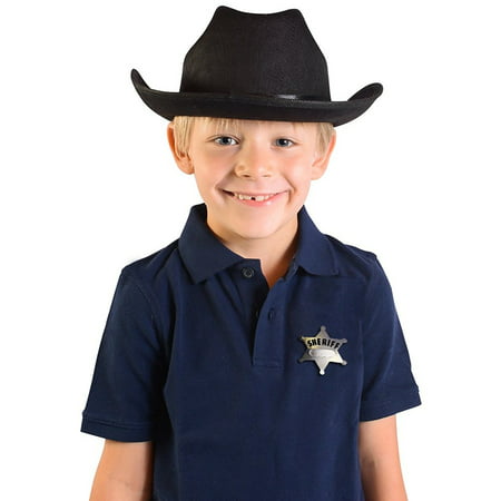 Child's Black Country Cow Boy Cowboy Hat With Badge Accessory Kit