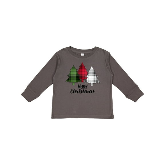 Inktastic Merry Christmas Plaid Trees Boys or Girls Long Sleeve Toddler T-Shirt