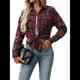 thumbnail image 3 of Camisa Abotonada para Mujer, Camisa A Cuadros, Larga, Solapa, Informal, para Negocios, Trabajo Rojo Vino XXL, 3 of 10