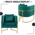 thumbnail image 6 of Velvet Accent Barrel Chairs Set of 2, Modern Arm Club Chair Set with Pillow for Living Room / Bedroom / Guest Reception, Channel Tufted, Gold Finish Base, Green, 6 of 7
