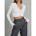 thumbnail image 2 of Diconna Women Crop Ribbed Tops Solid Color Long Sleeve Basic Shirt Casual Button Cardigan for Club Streetwear, 2 of 5