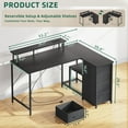 thumbnail image 5 of Eunos 53 inch L Shaped Gaming Desk with Power Outlets & LED Light, Computer Desk with 4 Tiers Drawers for Home Office, Black, 5 of 9