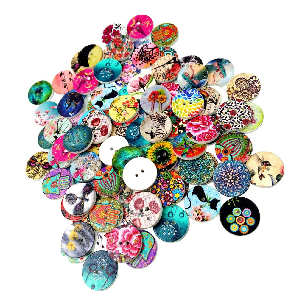 GUOOL 5-25pack 100pcs Wooden 2 Holes Painted Sewing Buttons Craft DIY Scrapbooking 8 Pcs