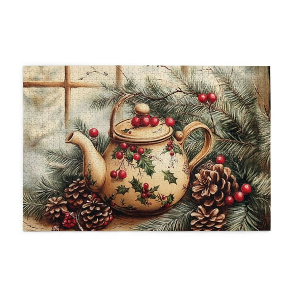 1000 PCS Christmas Teapot Wooden puzzles for adults 1000 pieces,Unique and Beautiful Design,Enjoy the puzzle solving process,Vintage Teapot High difficulty puzzle,Creative Activity Hobbies for Adults
