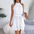 thumbnail image 6 of Gamivast Cocktail Dress for Women Halter Neck Sleeveless Mini Dress With Belt Ruffle Hem High Waist Party Attire Elegant Classy Evening Event Outfits, 6 of 6
