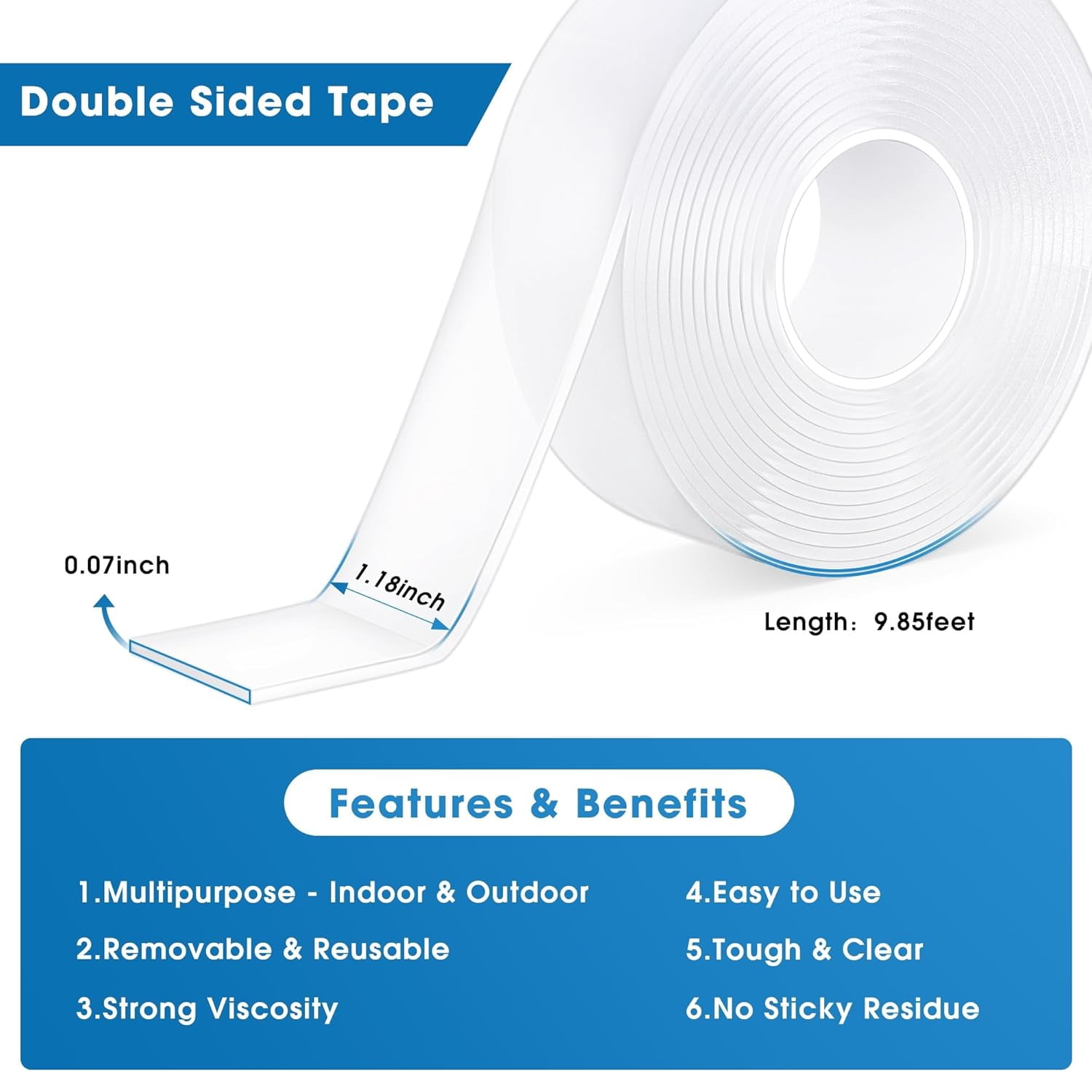 Ultra-Strong Double Sided Adhesive Nano Tape，2mm Thick, 30mm Wide, Removable Nano Tape With Strong Adhesion, Suitable for Homes, Schools, and More. (10 Feet)