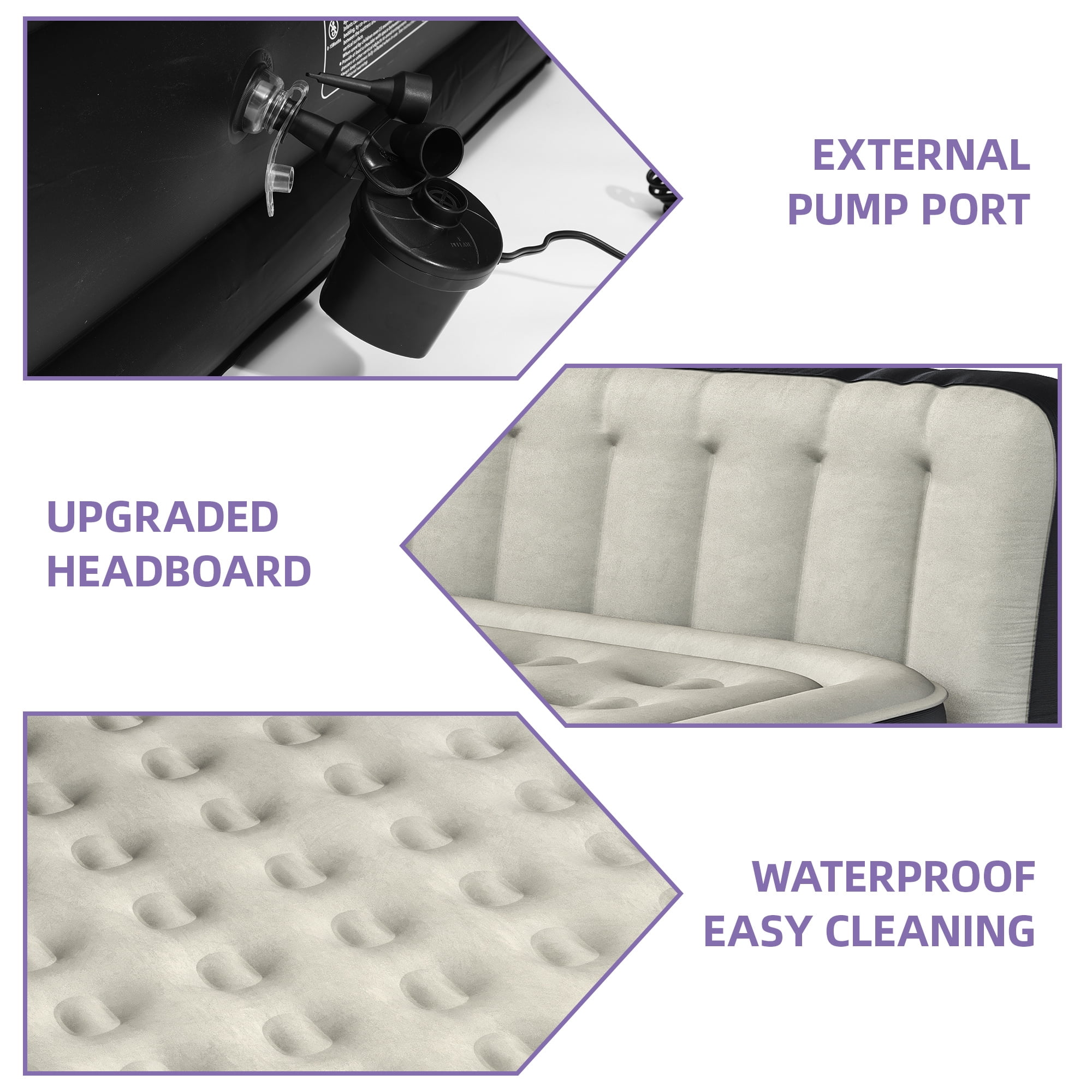 Uforic 18 Inch Queen Air Mattress with Built-in Pump, Flocked Top Inflatable Bed with Banded Headboard, Blow-Up Mattress for Home, Camping and Guests, Black