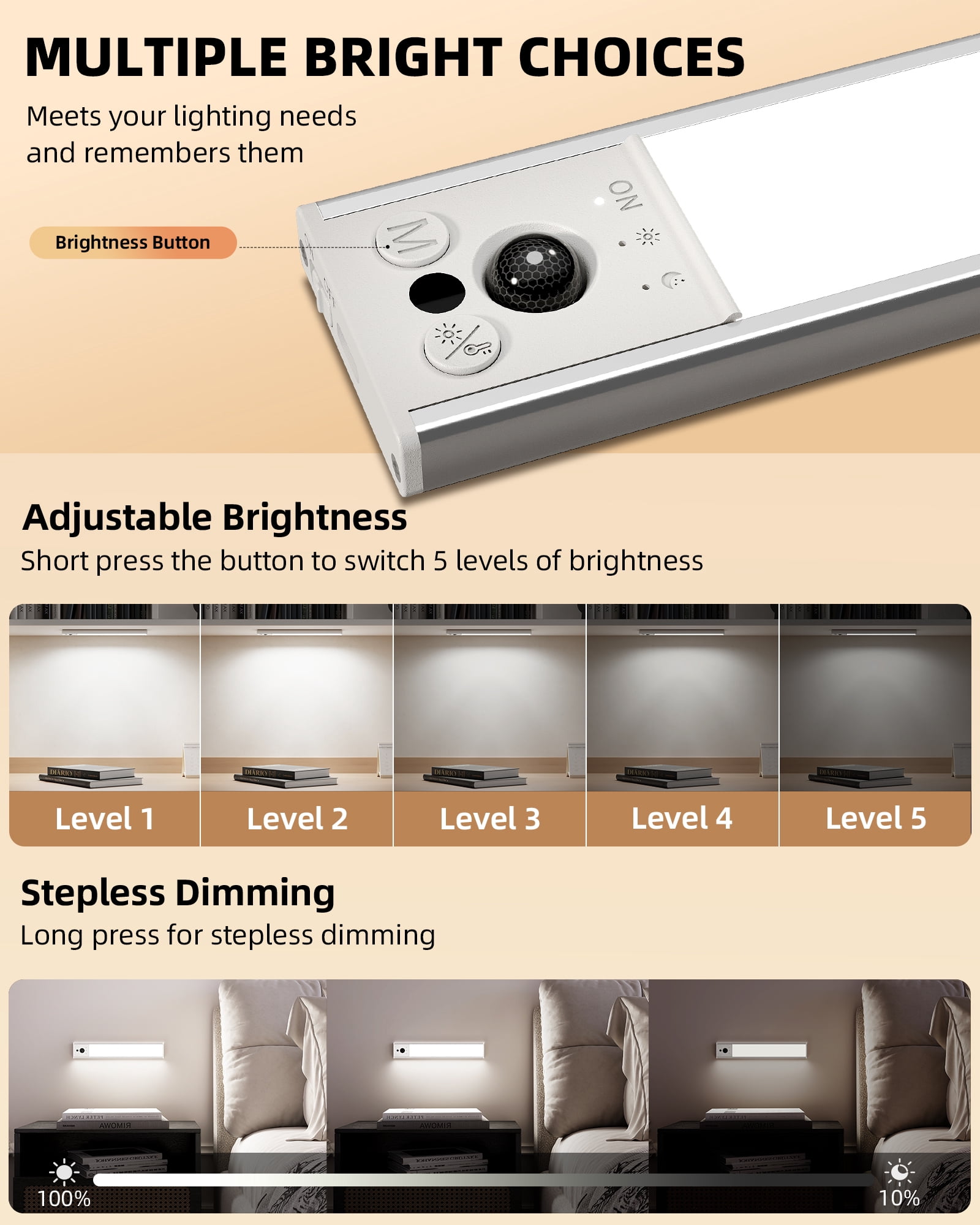 EZVALO Under Cabinet Lighting, LED Motion Sensor Closet Lights Indoor, 4000mAh, Dimmable Rechargeable Magnetic Stick On Lights, Under Counter Lights for Kitchen, Pantry, Stairs - 2 Pack